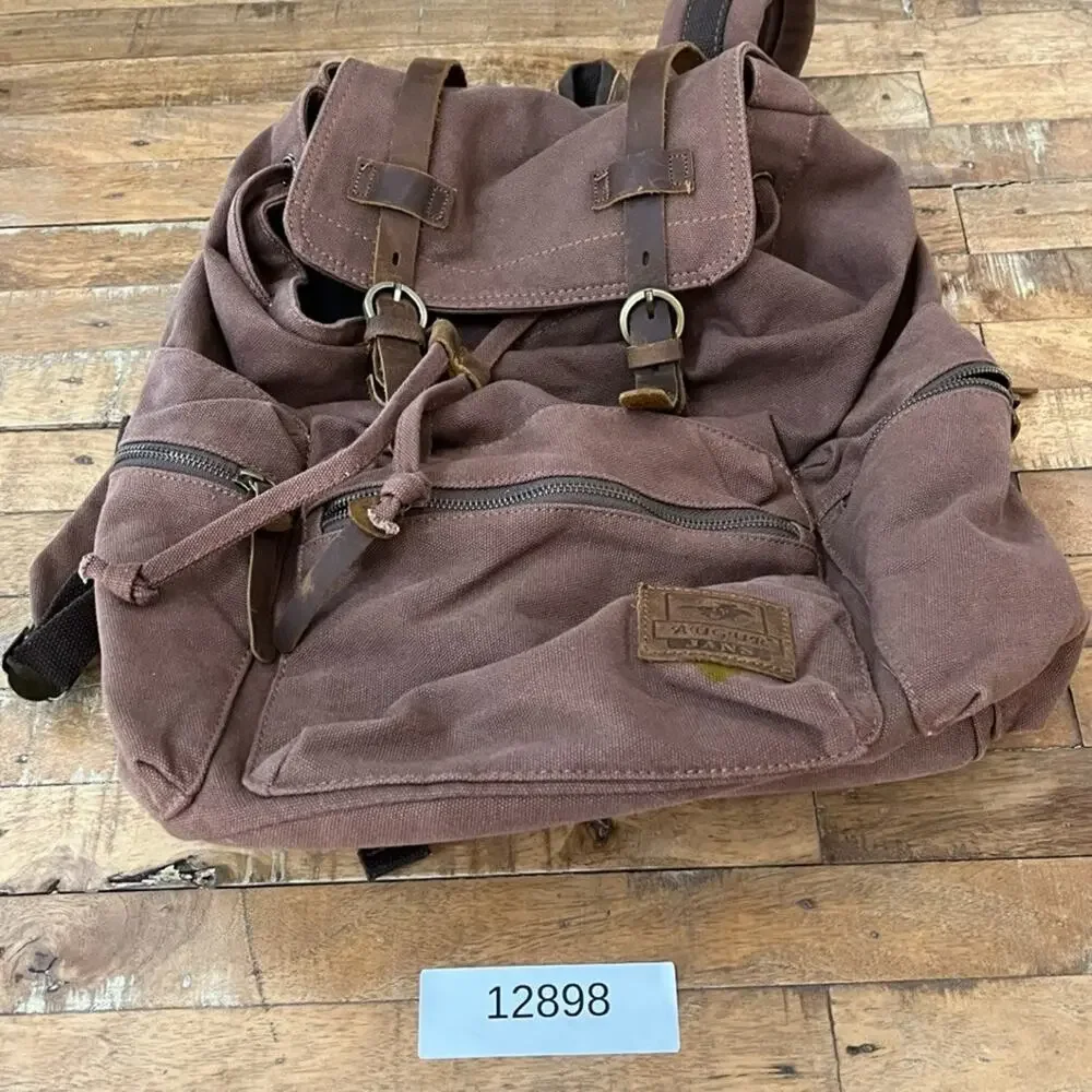 Augur Jans High Capacity Canvas Backpack Brown Leather Detail Rucksack